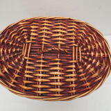 Wicker storage basket, oval and lined with fabrics, with lid