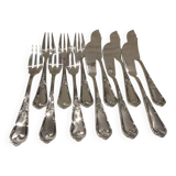 6 forks, 6 fish knives, silver-plated metal, silversmith Ercuis LXV 29