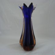 Vintage cobalt blue and amber blown glass vase in Murano style.