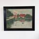 Vintage original landscape oil painting, signed farmhouse art