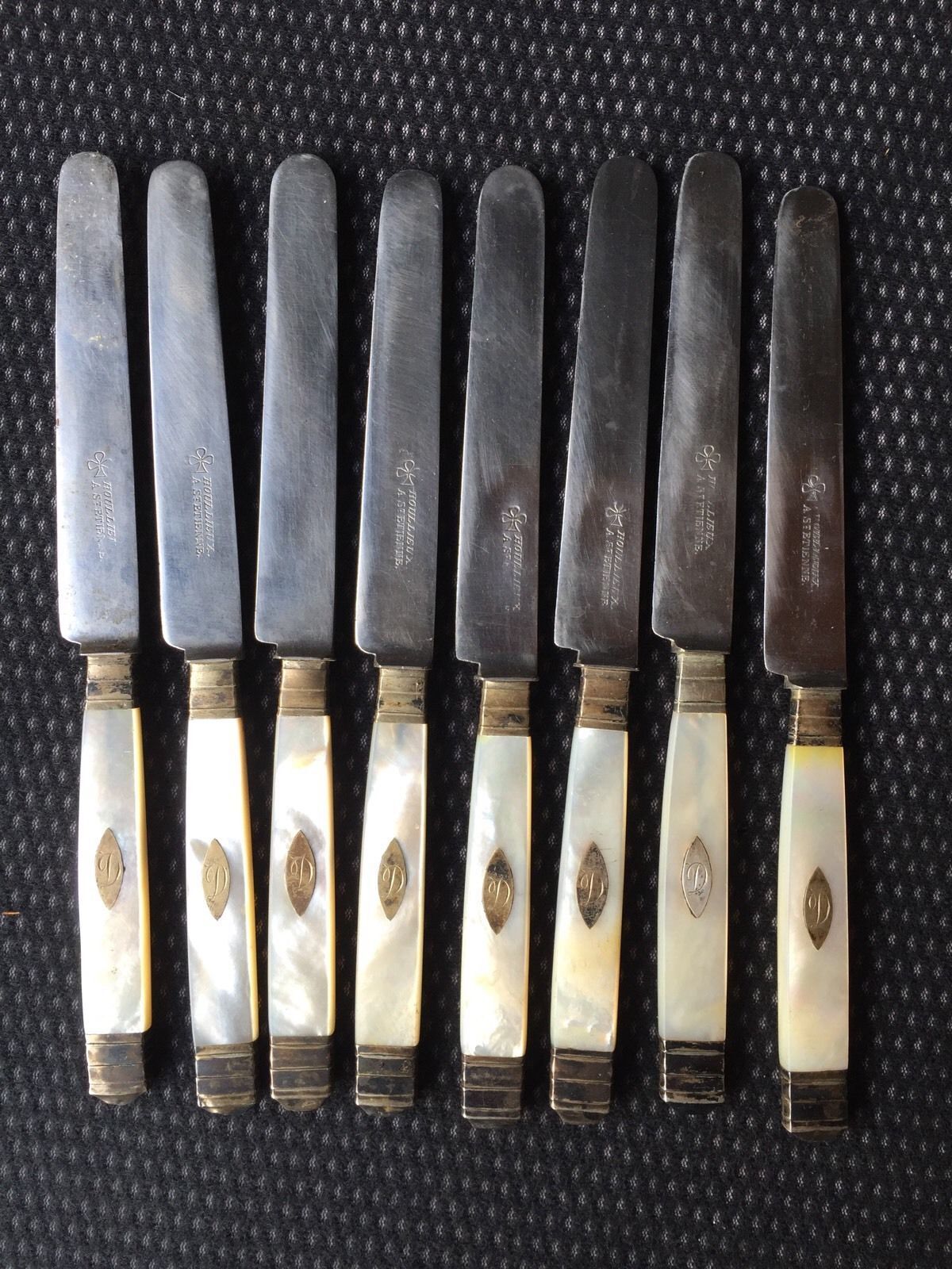 Set of 8 19th-century monogrammed mother-of-pearl handles