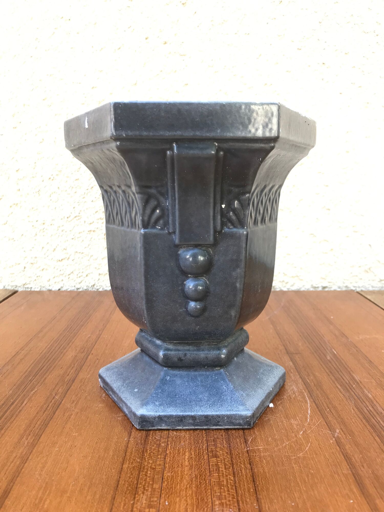 Old pot art deco plants fonte enamel blue