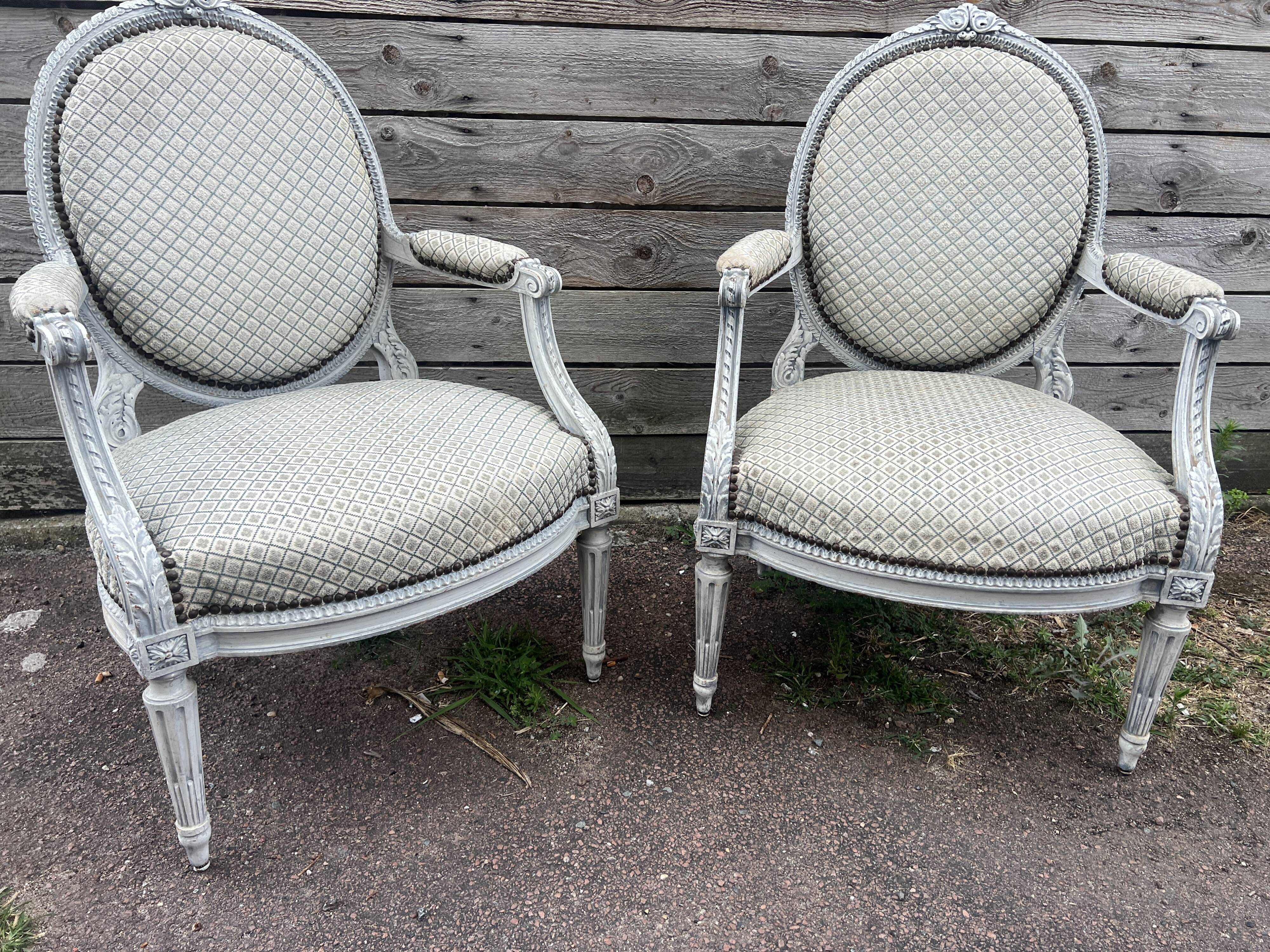 Pair of Louis XVI style armchairs