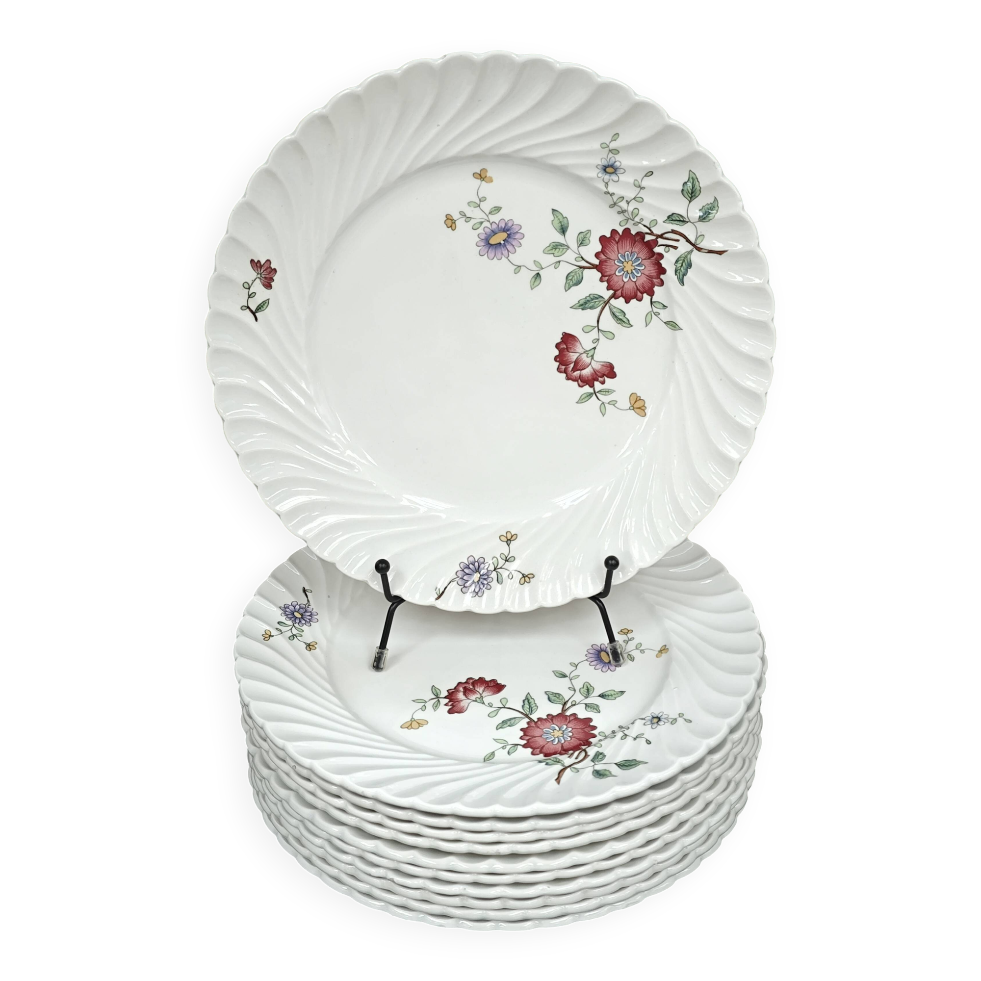 Set of 11 flat plates KG Lunéville Service Fleurs des Indes
