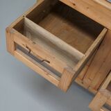 Meuble de mercerie hollandais vintage en pin et verre