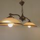 French Mid Century Bronze Billiard Light 2 Cream Amber Round Glass Shades 3921