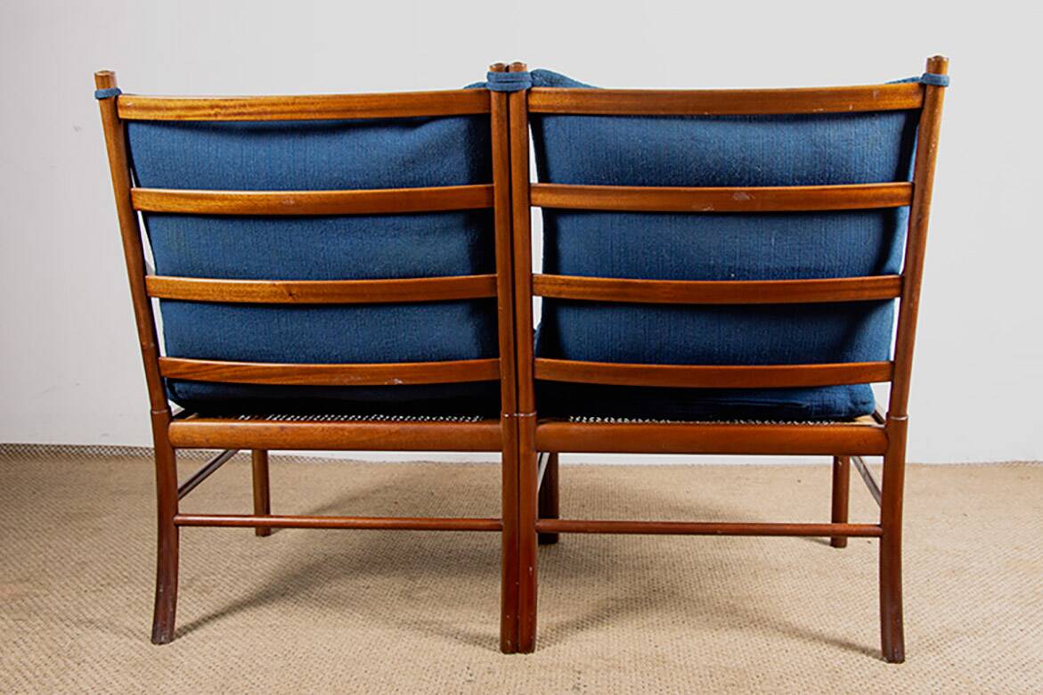 Danish 2-seater sofa in mahogany and cane by Ole Wanscher, 1960.