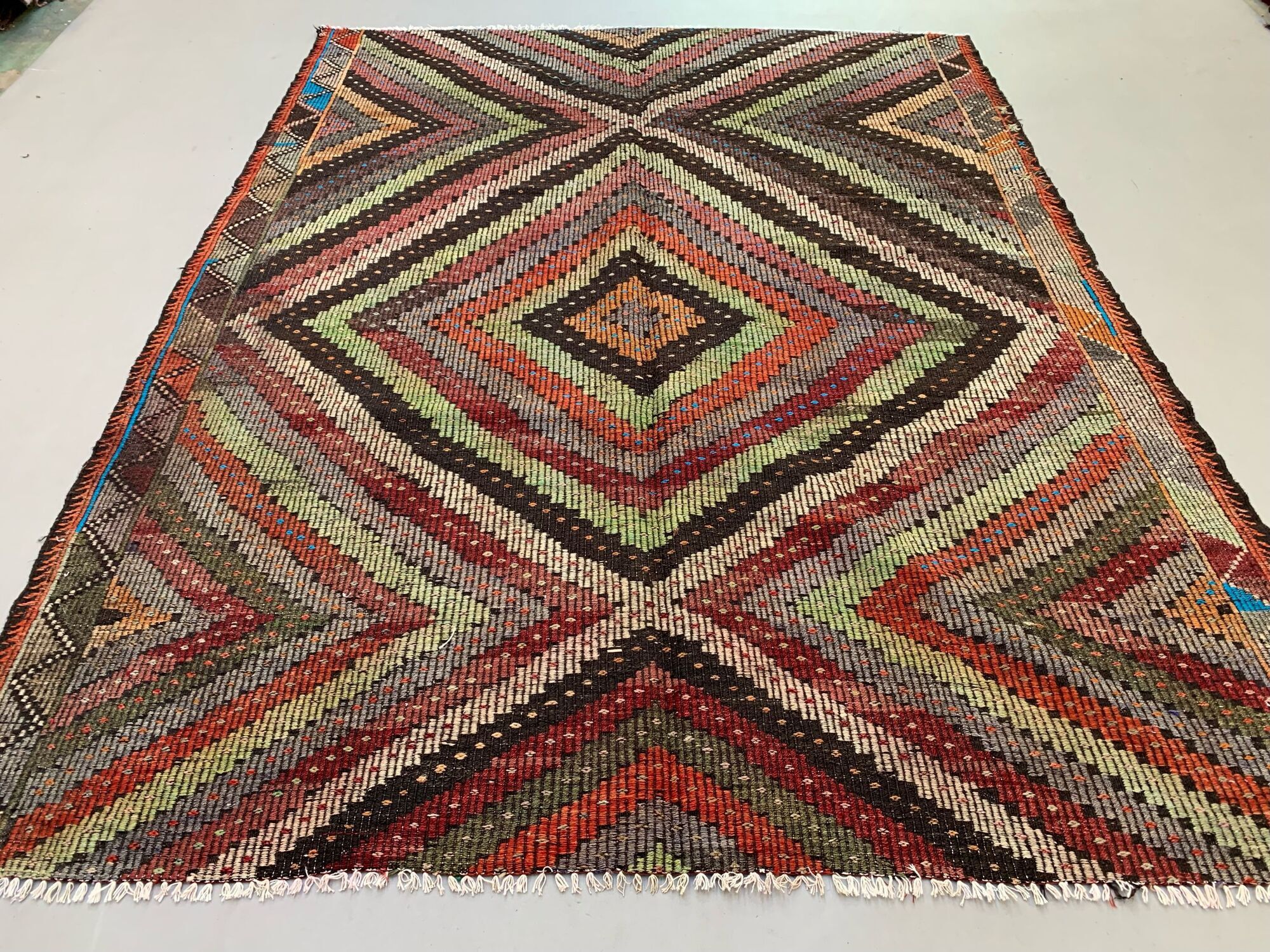 Large Vintage Turkish Kilim Rug 280x215 cm Wool Jajim Kelim