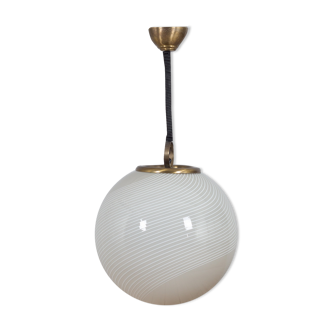 Italian Murano glass swirl pendant lamp with brass details  1970s