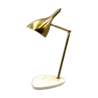 Lampe de table en laiton doré avec base en marbre de Carrare, Italie vers 1980