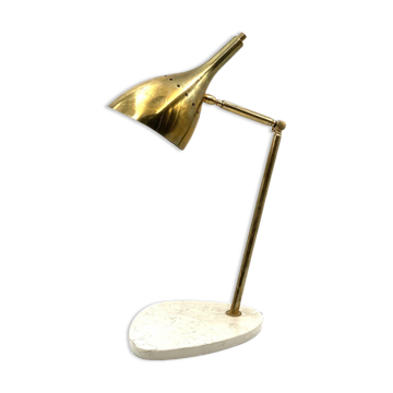 Lampe de table en laiton doré avec base en marbre de Carrare, Italie vers 1980