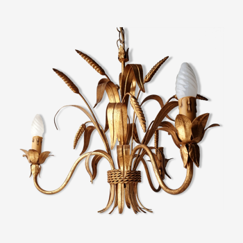 chandelier wheat ears in gilded metal with three arms of light suspension MASCA ITALY