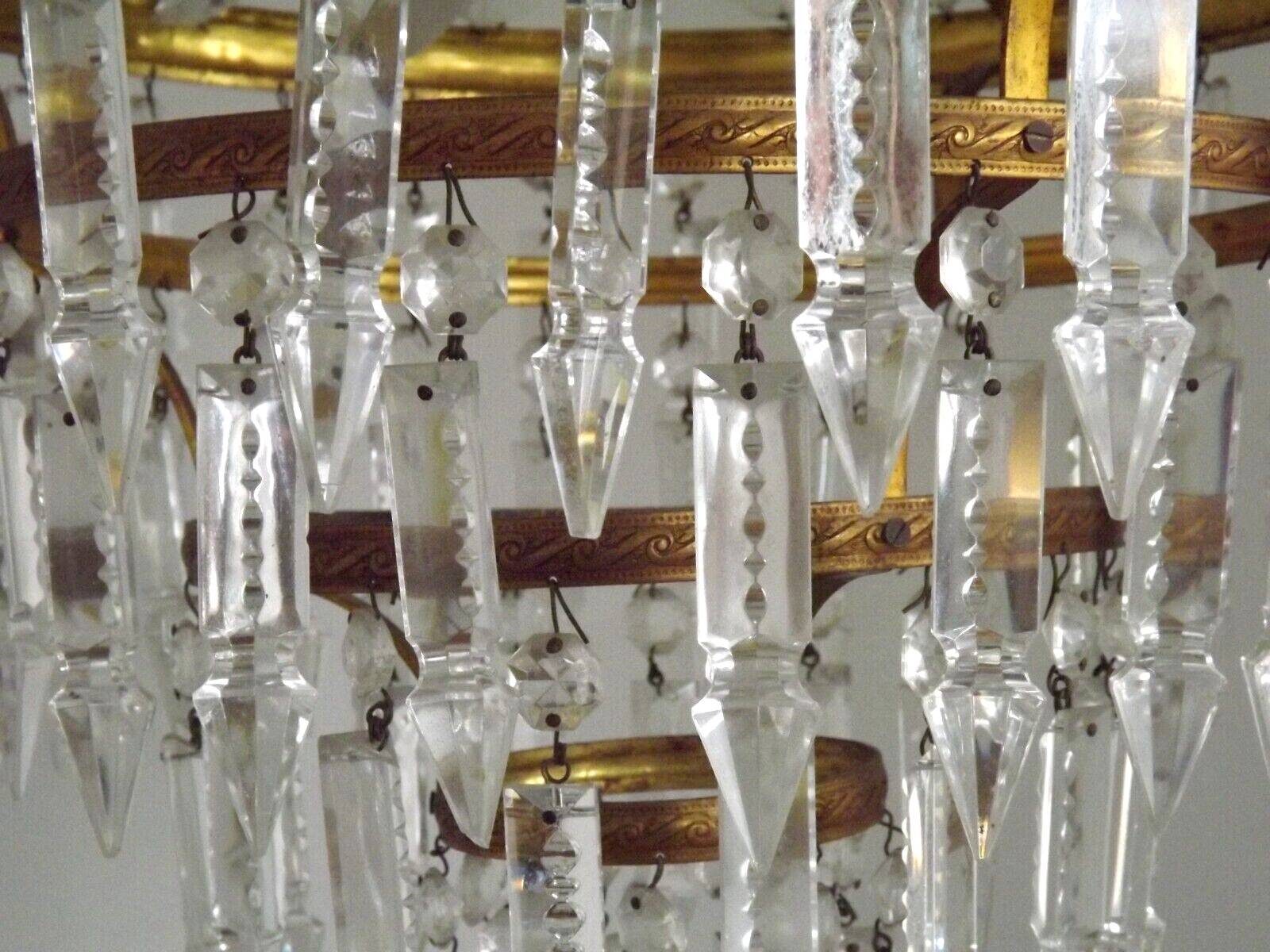 1900s Brass and Crystal Cascade Chandelier
