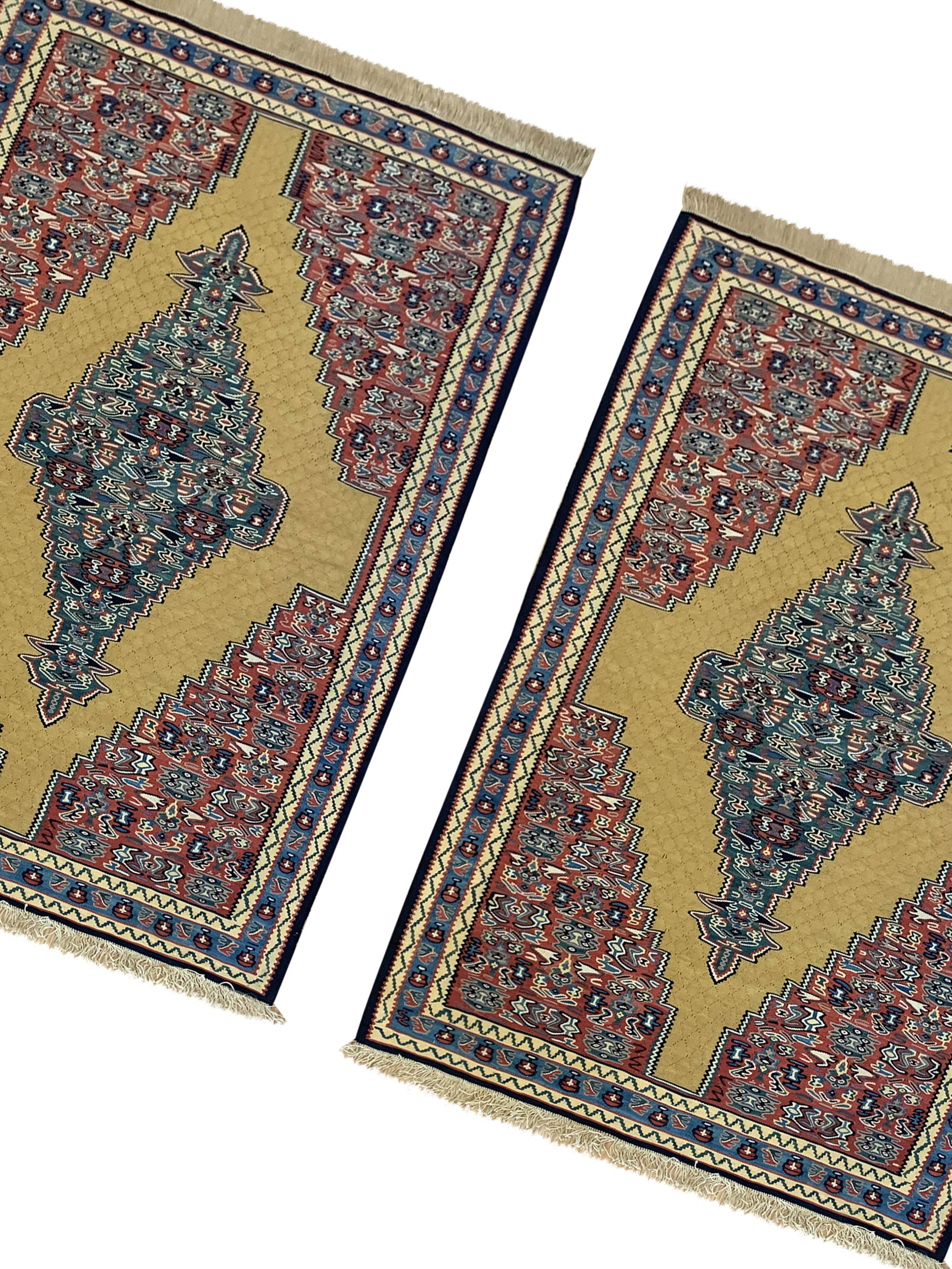 Pair of Yellow Kilims Handmade Persian Flatwoven Area Rugs- 81x115cm