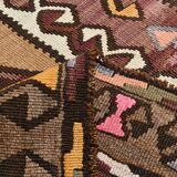 4x13 Kilim Long Wide Brown Handmade Turkish Kilim Runner Rug, 131x404 Cm