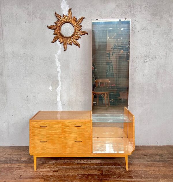 Coiffeuse vintage, en bouleau, table de toilette / meuble d'entrée