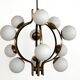 Stilnovo Italian Midcentury Chandelier, Brass & Opaline Glass, 1950s