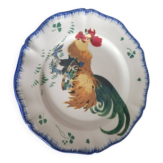 Flat plate No. 3 The Roosters signed Lunéville Keller & Guérin diam 25.5cm