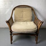 Colonial armchair in wood and canework