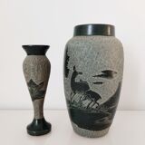 Set of two carved stone vases