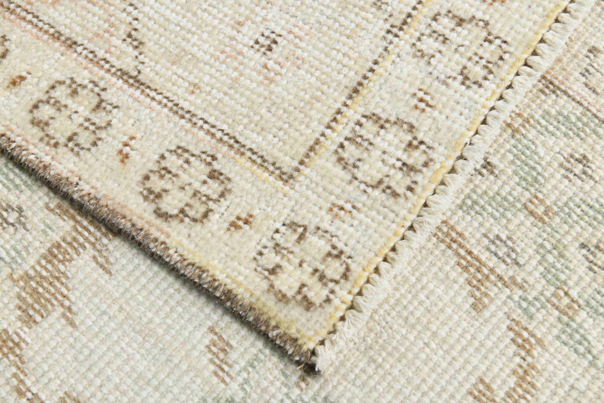 Soft Beige Neutral Vintage Oushak Carpert Rug, 222x330 Cm