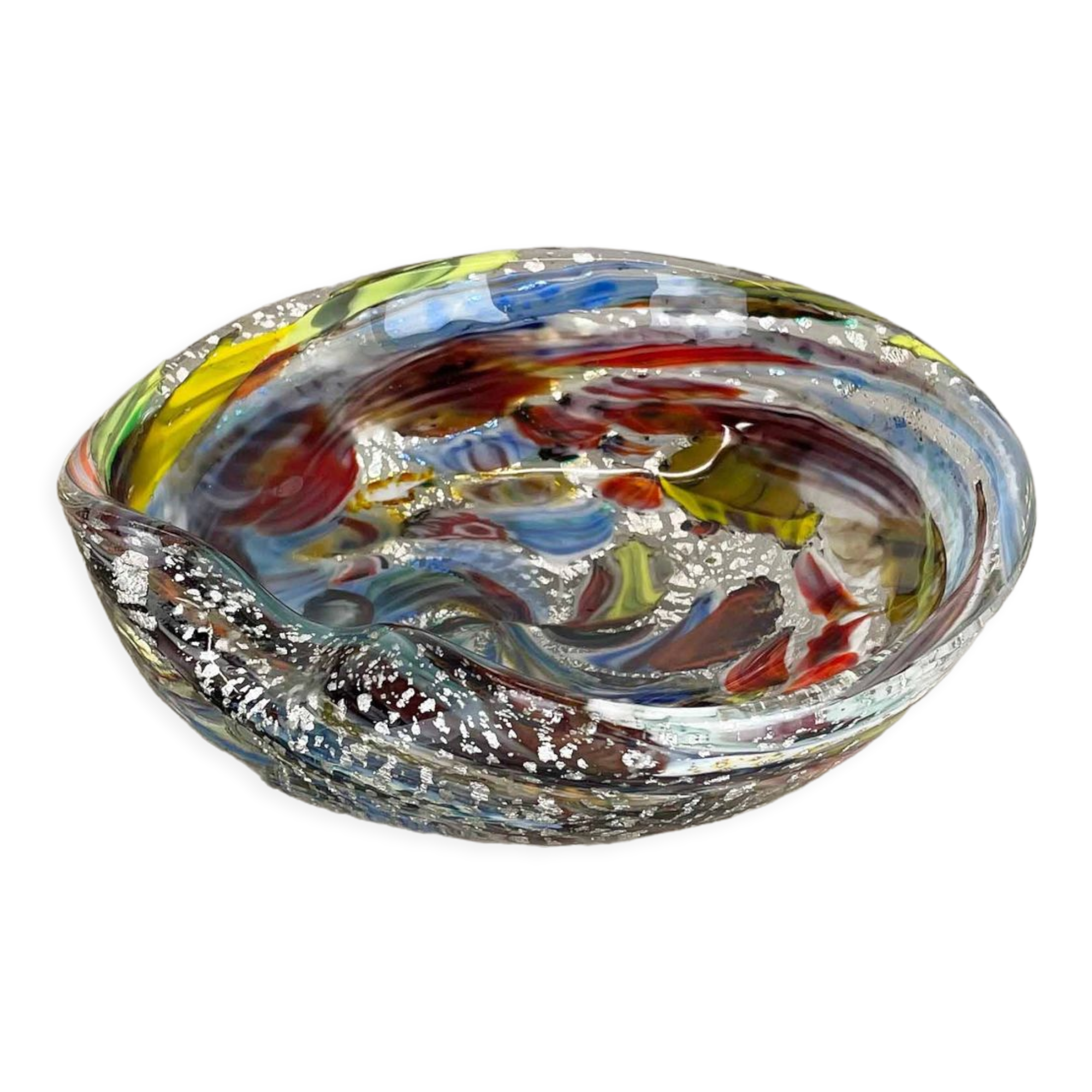 Bol en verre de Murano argent Flakes Shell Ashtray by Dino Martens Italie Années 1960