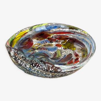 1,1 kg Murano Glass Bowl silver Flakes Shell Ashtray by Dino Martens Italy 1960s
