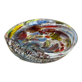 Bol en verre de Murano argent Flakes Shell Ashtray by Dino Martens Italie Années 1960