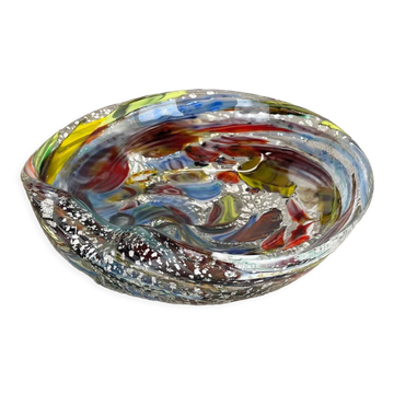 1,1 kg Murano Glass Bowl silver Flakes Shell Ashtray by Dino Martens Italy 1960s
