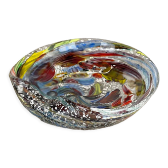 1,1 kg Murano Glass Bowl silver Flakes Shell Ashtray by Dino Martens Italy 1960s