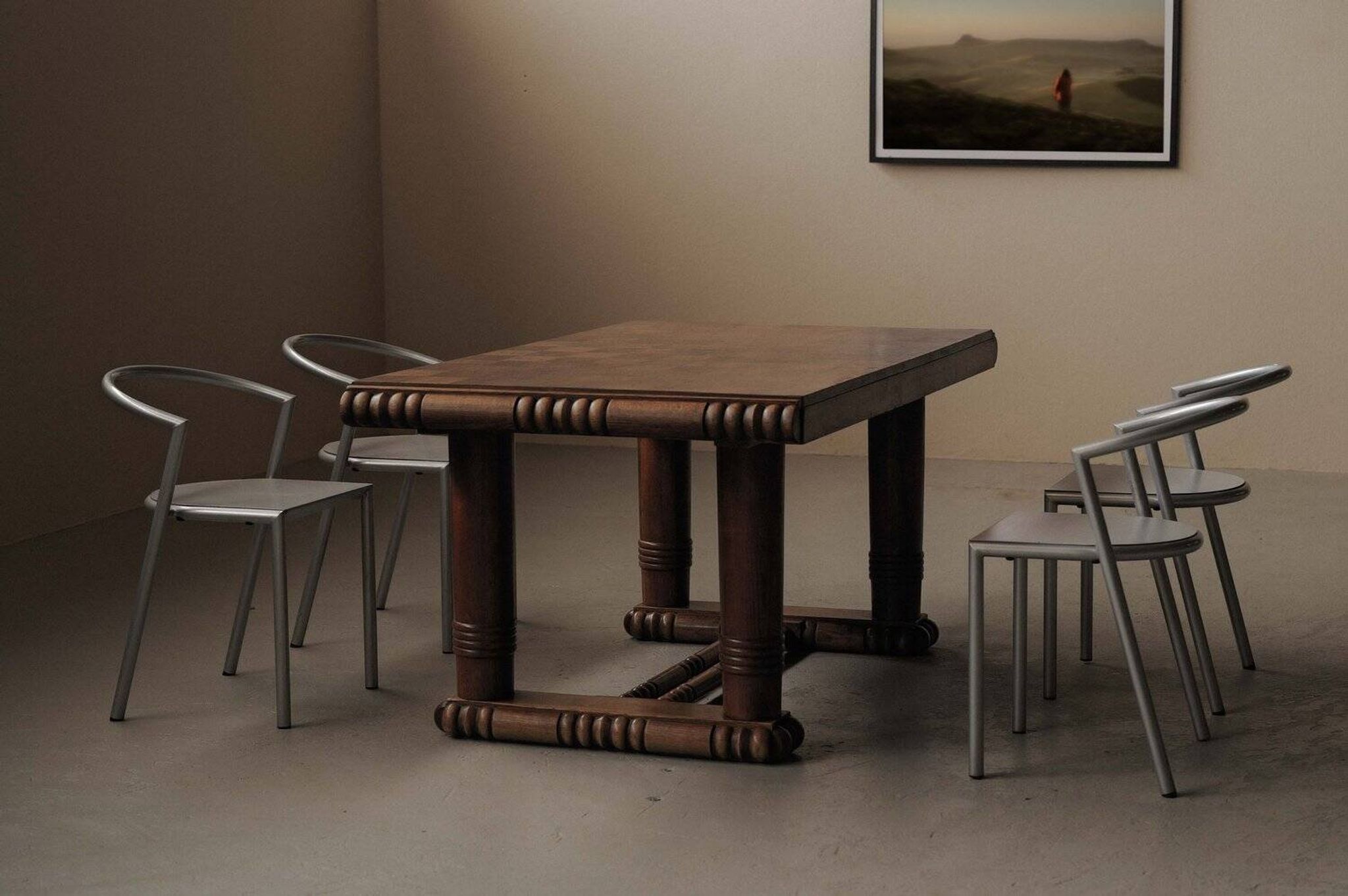 Table Art déco en chêne – France, années 1930–1940