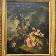 Large oil painting on canvas from the 19th century – Gallant scene after François Boucher
