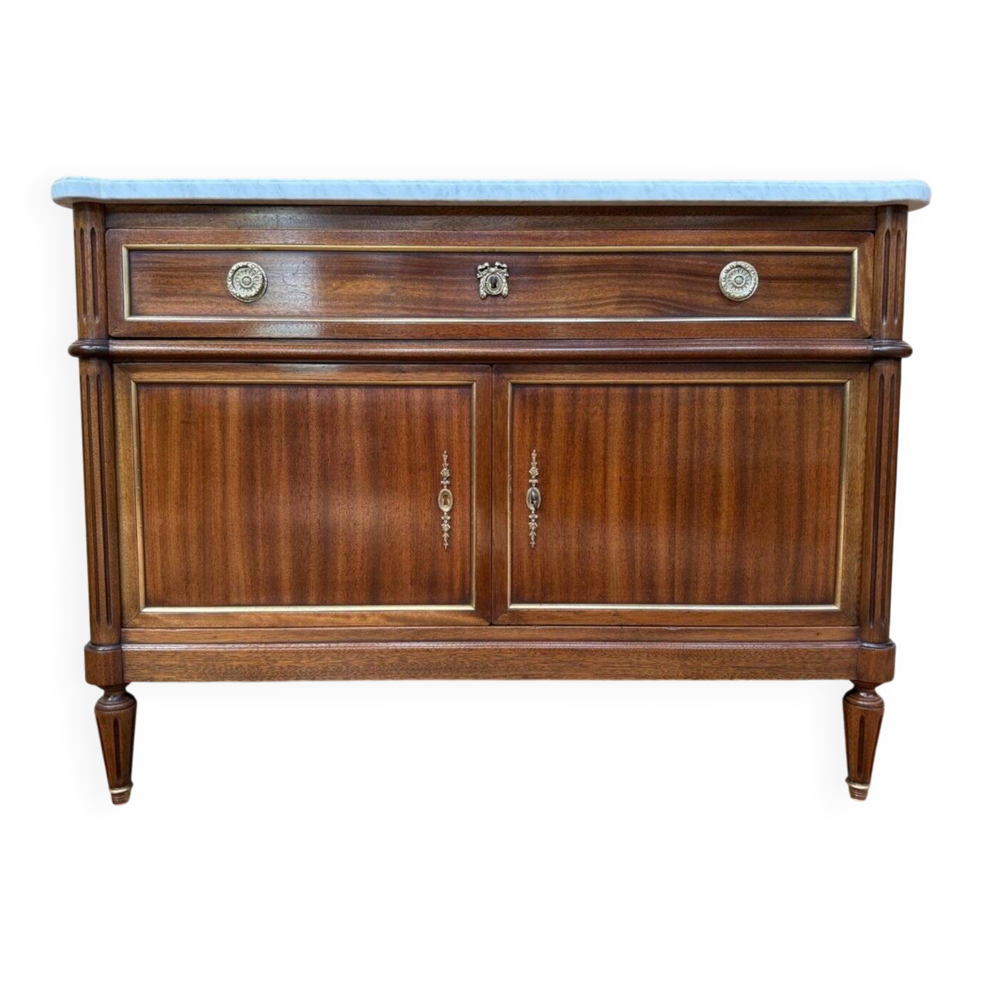 Louis XVI style buffet – Solid mahogany & Carrara marble – Restored