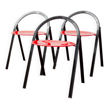 Vintage Clio chairs by Giorgio Cattelan for Cidue, black metal and wood.