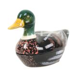 Terrine canard en terre cuite émaillée par Michel Caugant, années 60