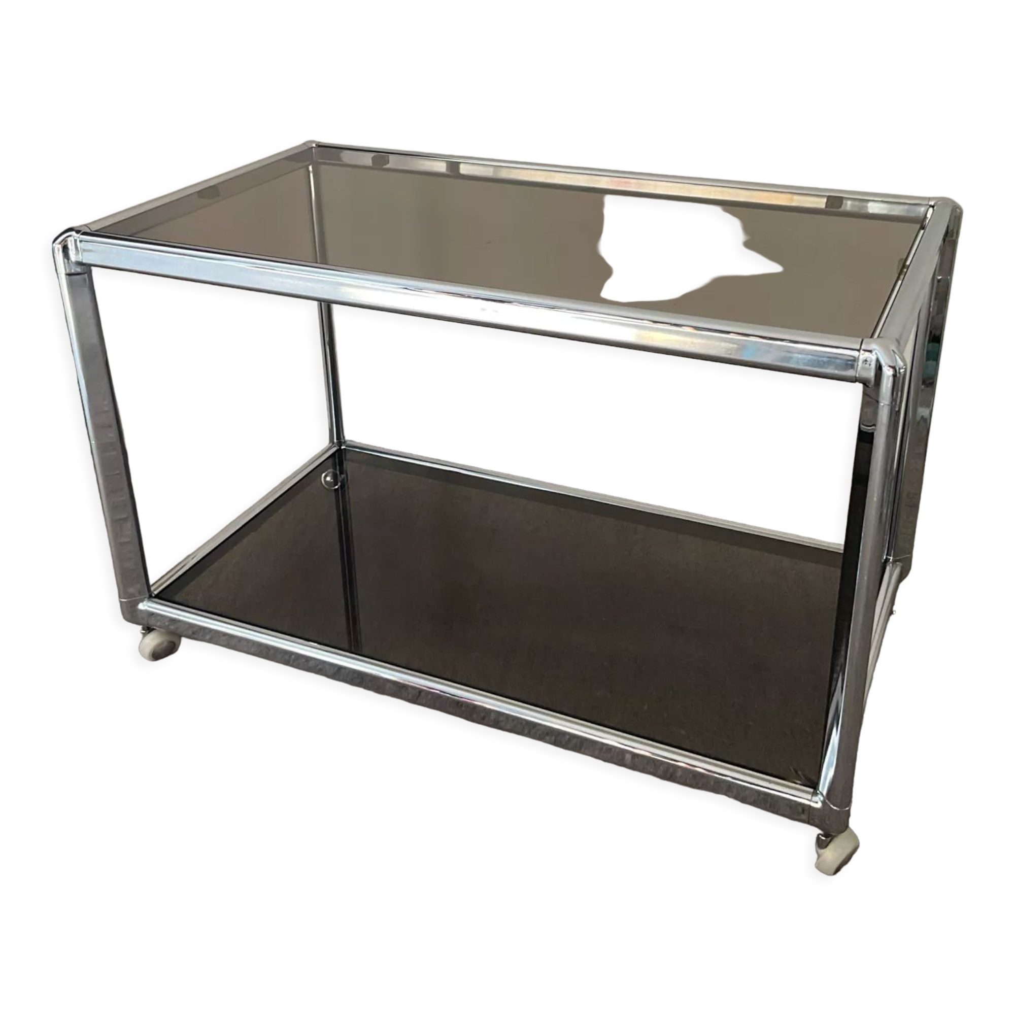 Vintage coffee table 70s chrome and smoked glass