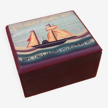 Box / stamp case painted wood sailboat decor est ships stores 1851