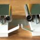 Pair of chrome wall sconces with Murano glass, wall light, art of glass, interior decoration.