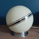 Bedside lamp living room art deco glass ecru chrome border globe