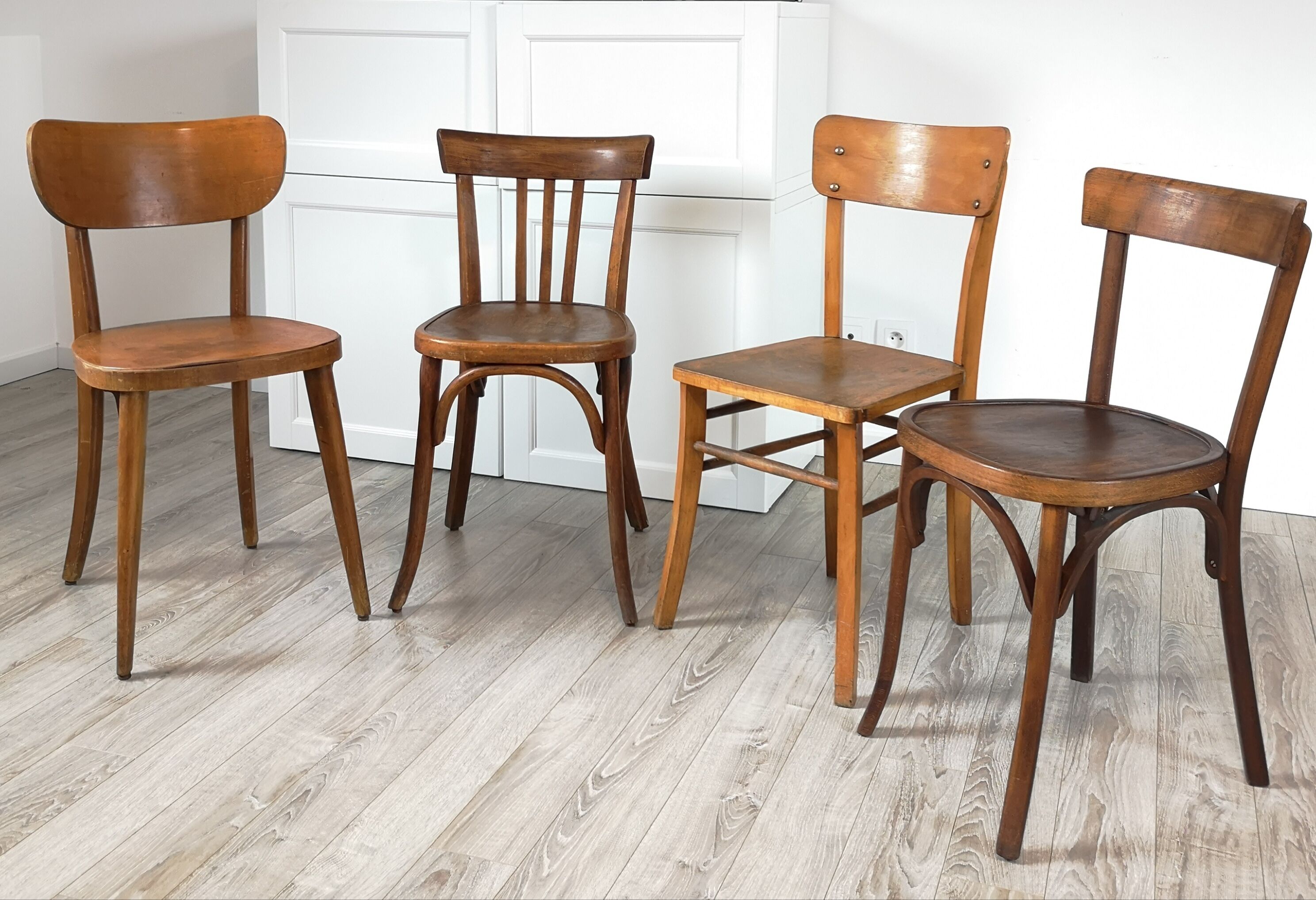 Series of 4 Bistro chairs dismatched Baumann and Fischel
