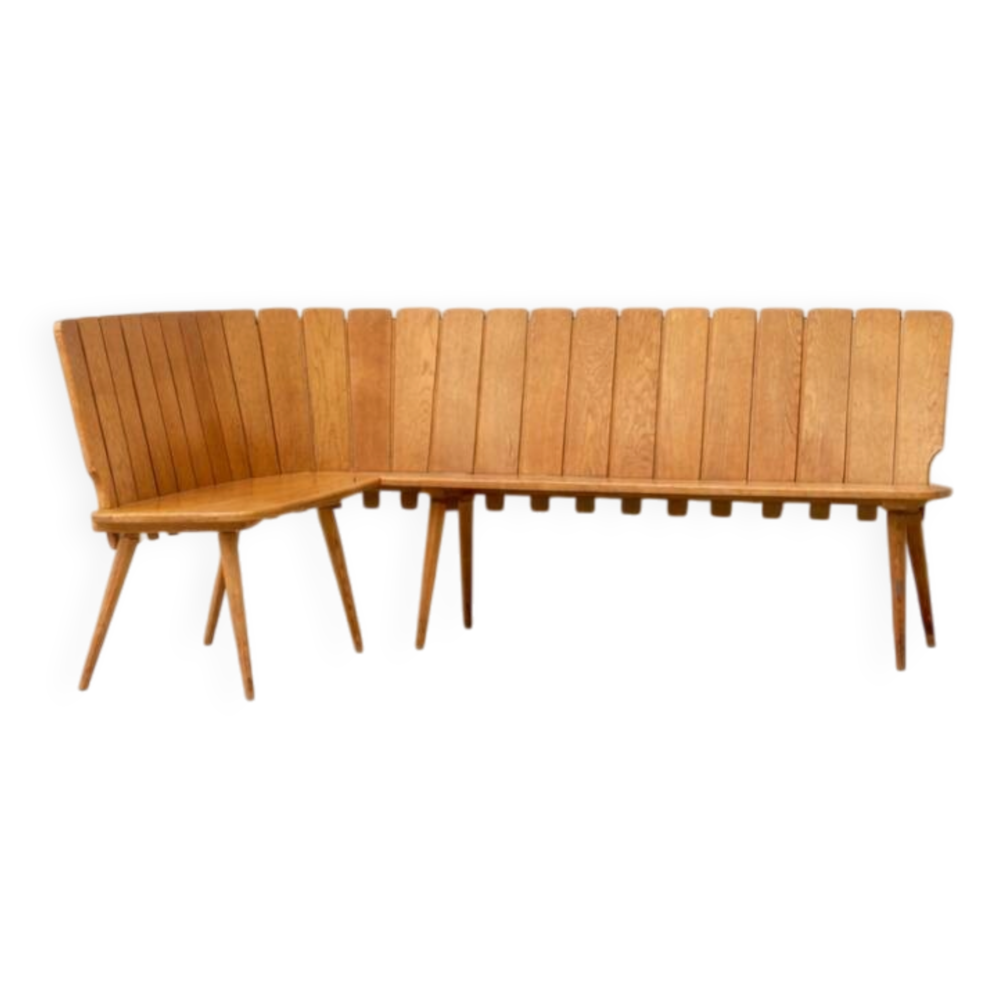 Brutalist corner bench in oak – European design, 1960s/70s