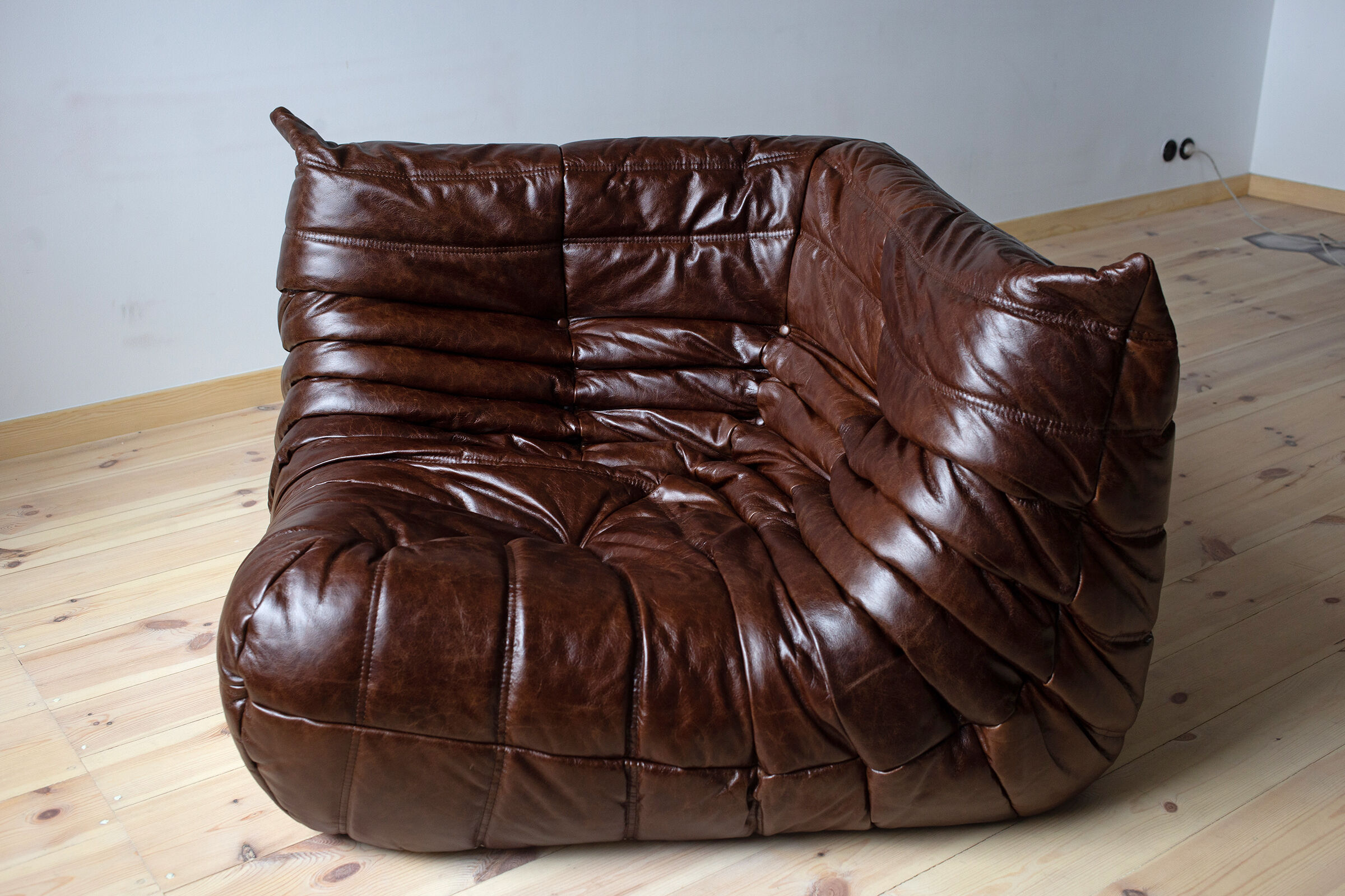 Set of 3 brown leather Togo sofas designed by Michel Ducaroy 1973