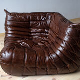 Set of 3 brown leather Togo sofas designed by Michel Ducaroy 1973