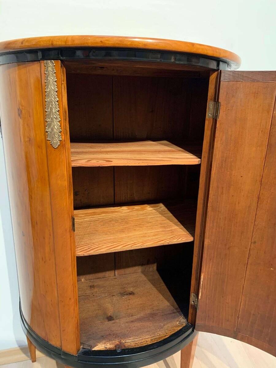 Biedermeier Demilune Half Cabinet in Cherrywood and Brass, France, 1810s