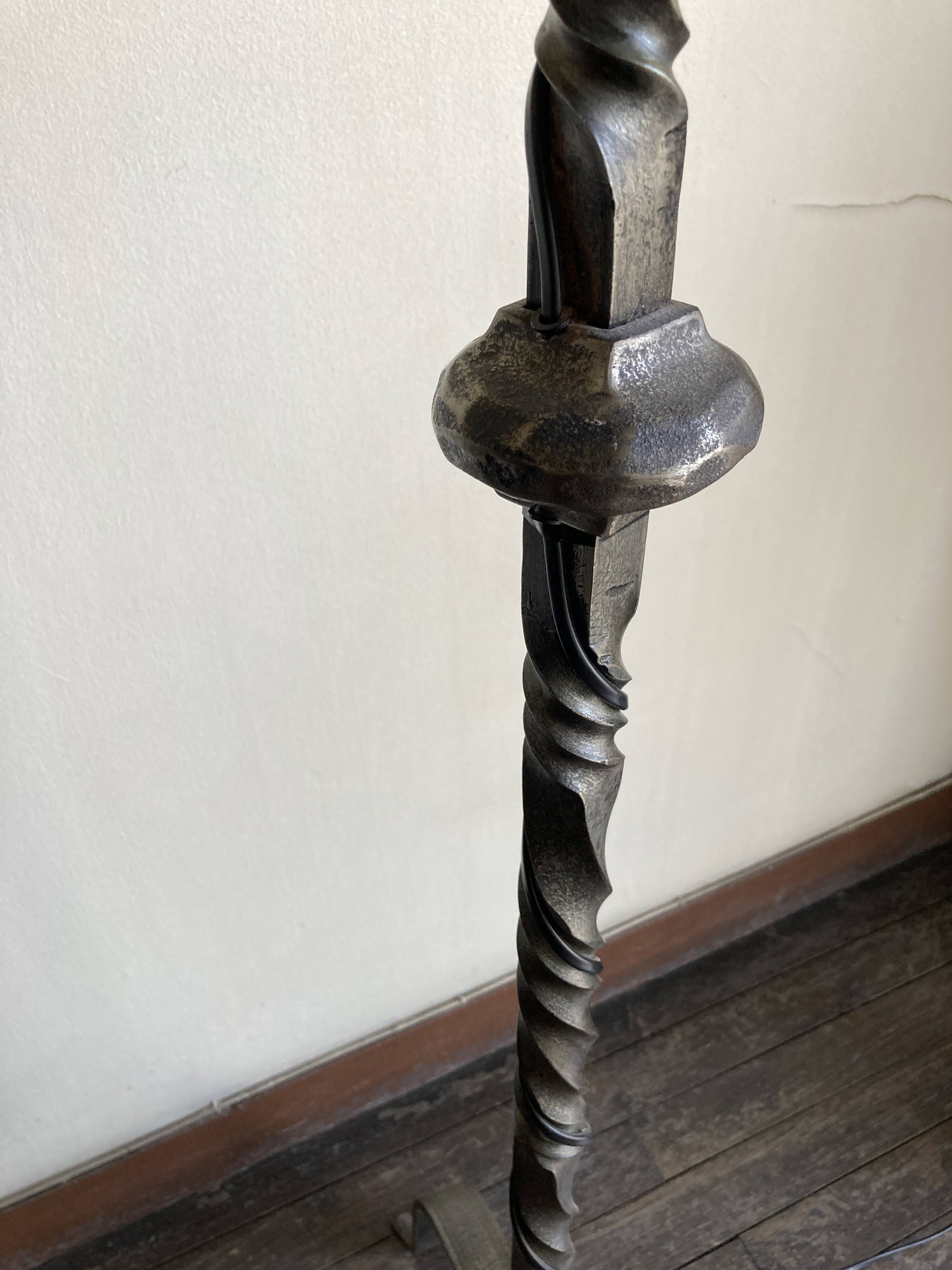 Floor lamp in beaten iron and bronze Artisans de Marolles 1960