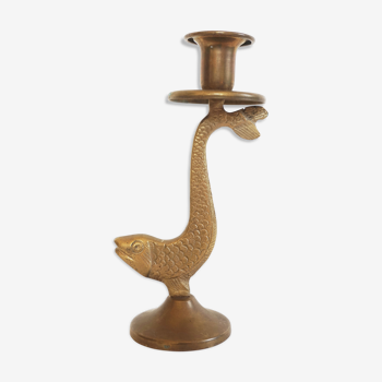 Old golden brass fish candlestick