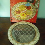 Service tray with cakes, silver plated, double glass with lace insertion, original box