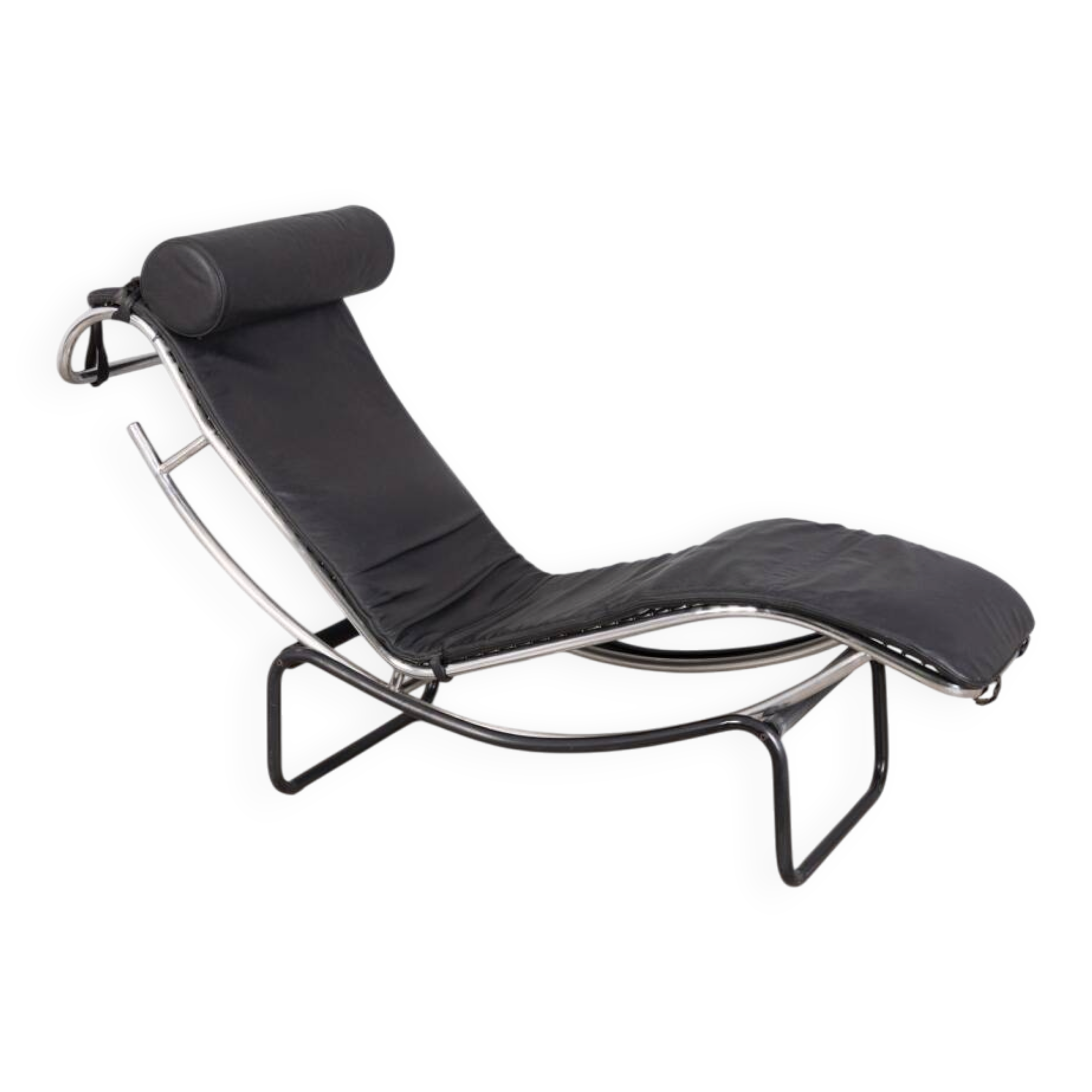 Vintage 1980s Metal and Leather Chaise Lounge, Italian Design