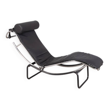 Vintage 1980s Metal and Leather Chaise Lounge, Italian Design