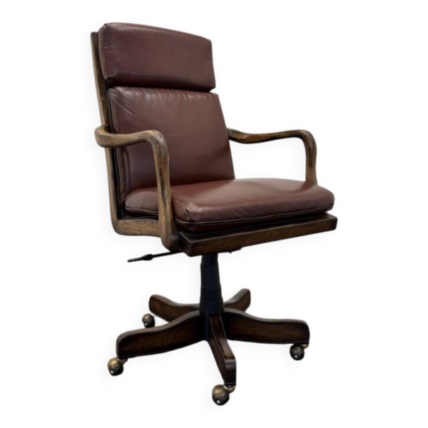 Fauteuil de bureau Chesterfield classique en cuir bordeaux